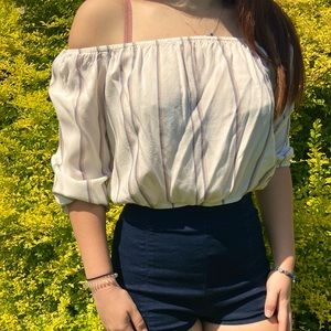 Forever 21 boho navy/gold stripe off shoulder crop